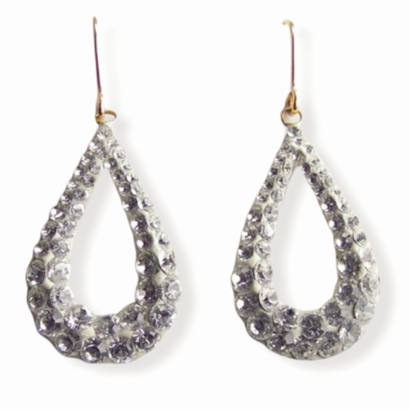 10K Yellow GOLD Drop Crystal Dangle EARRINGS - Picture 5 of 6